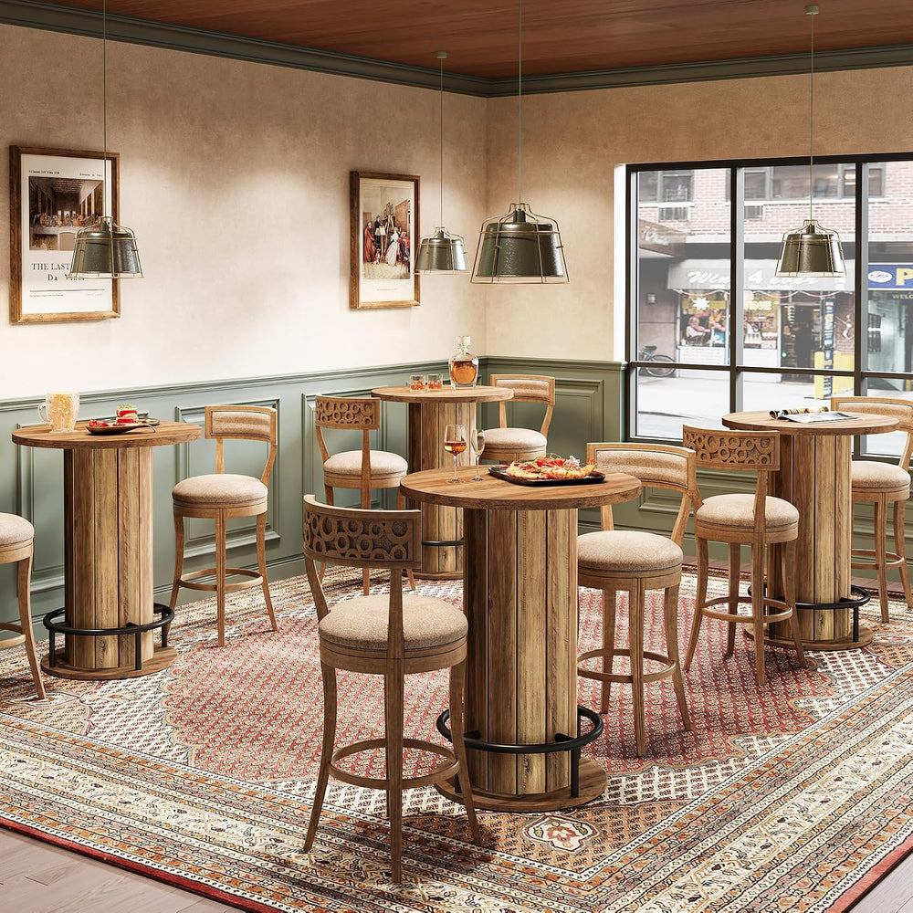 Tribesigns Round Dining Table Set of 4, Bar Height Commercial Kitchen Table w...