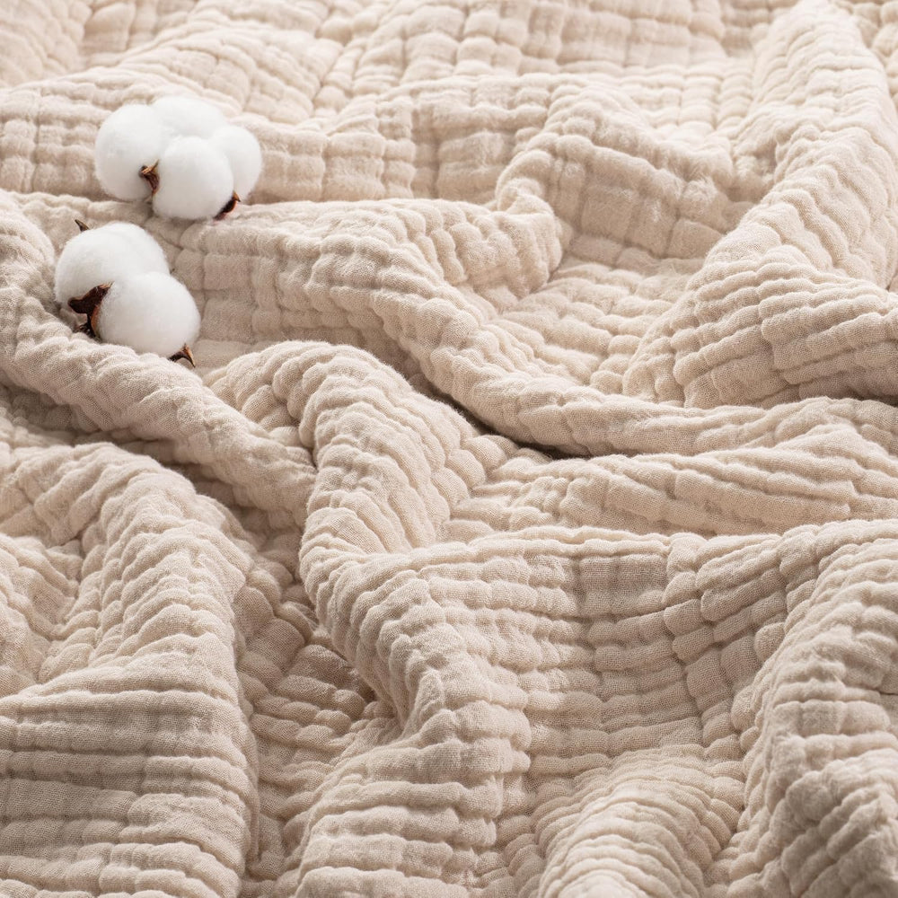 Exclusivo Mezcla 100% Cotton 6-Layer Full Size Muslin Blanket, Khaki