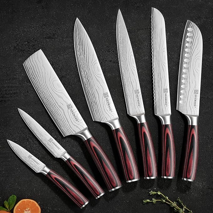 KEEMAKE Kitchen Knife Set, Ultra Sharp Chef Knife Set 7-Piece, High Carbon
