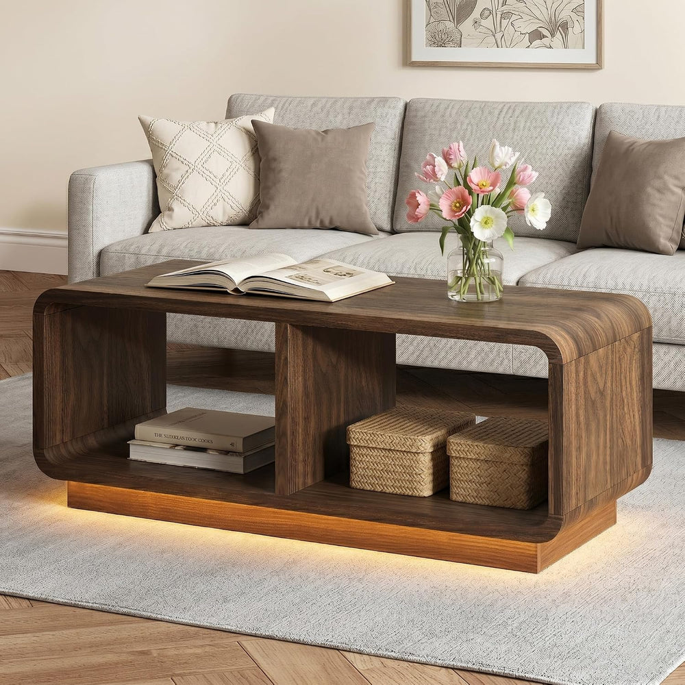 LYNSOM 47" Mid Century Modern Coffee Table,2-Tier Center Table with Curv...