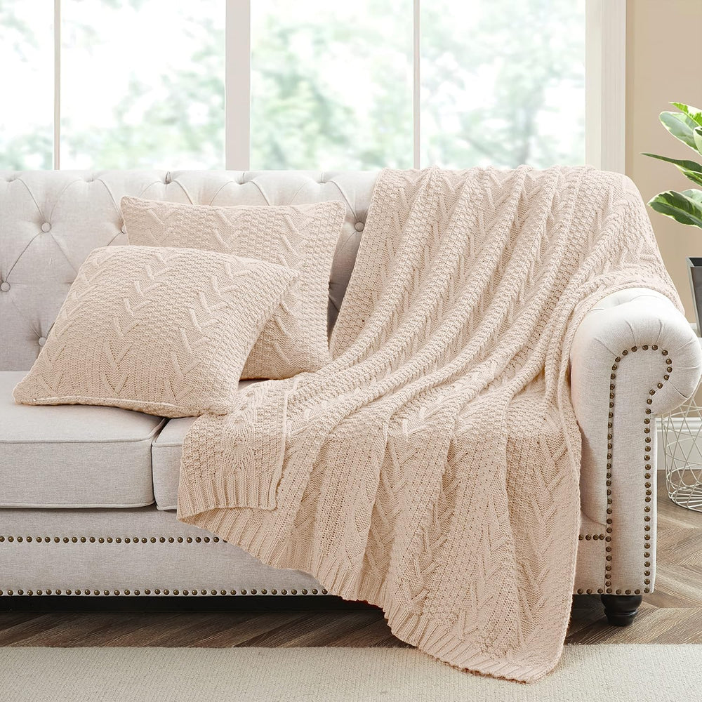 Aormenzy Knitted Throw Blanket (50" x 60") and 2 Pillow Covers (18&...