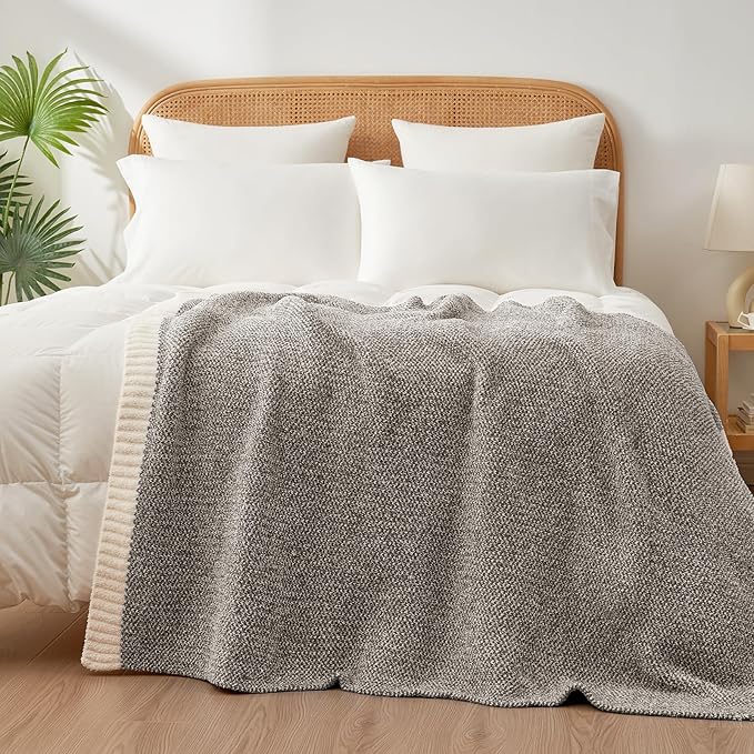 Snuggle Sac Grey Throw, Super Soft Warm Oversized Fuzzy Plush Blanket, Dark Grey