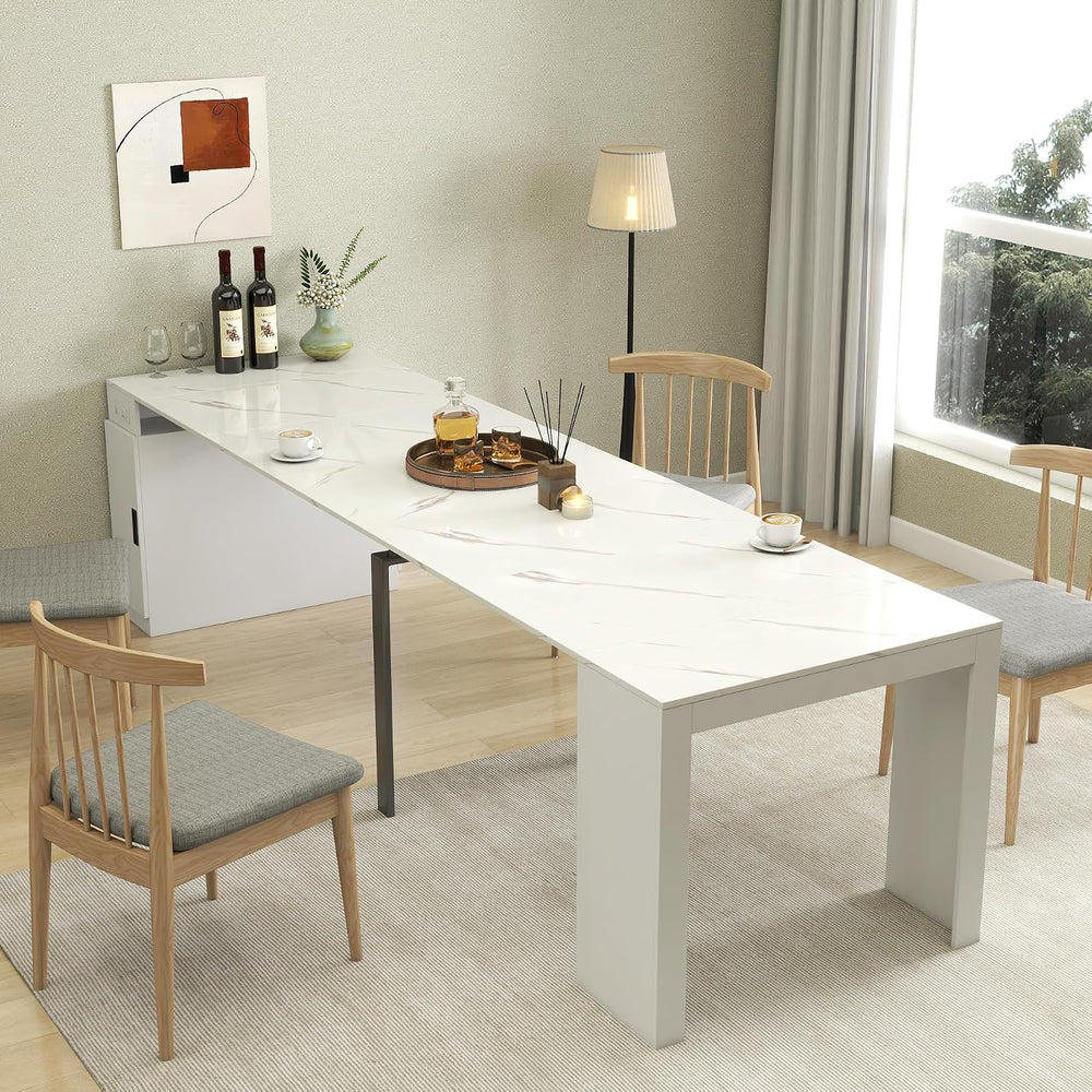 Extendable Dining Table with Storage, Transformer Extra Console Table for 1-1...