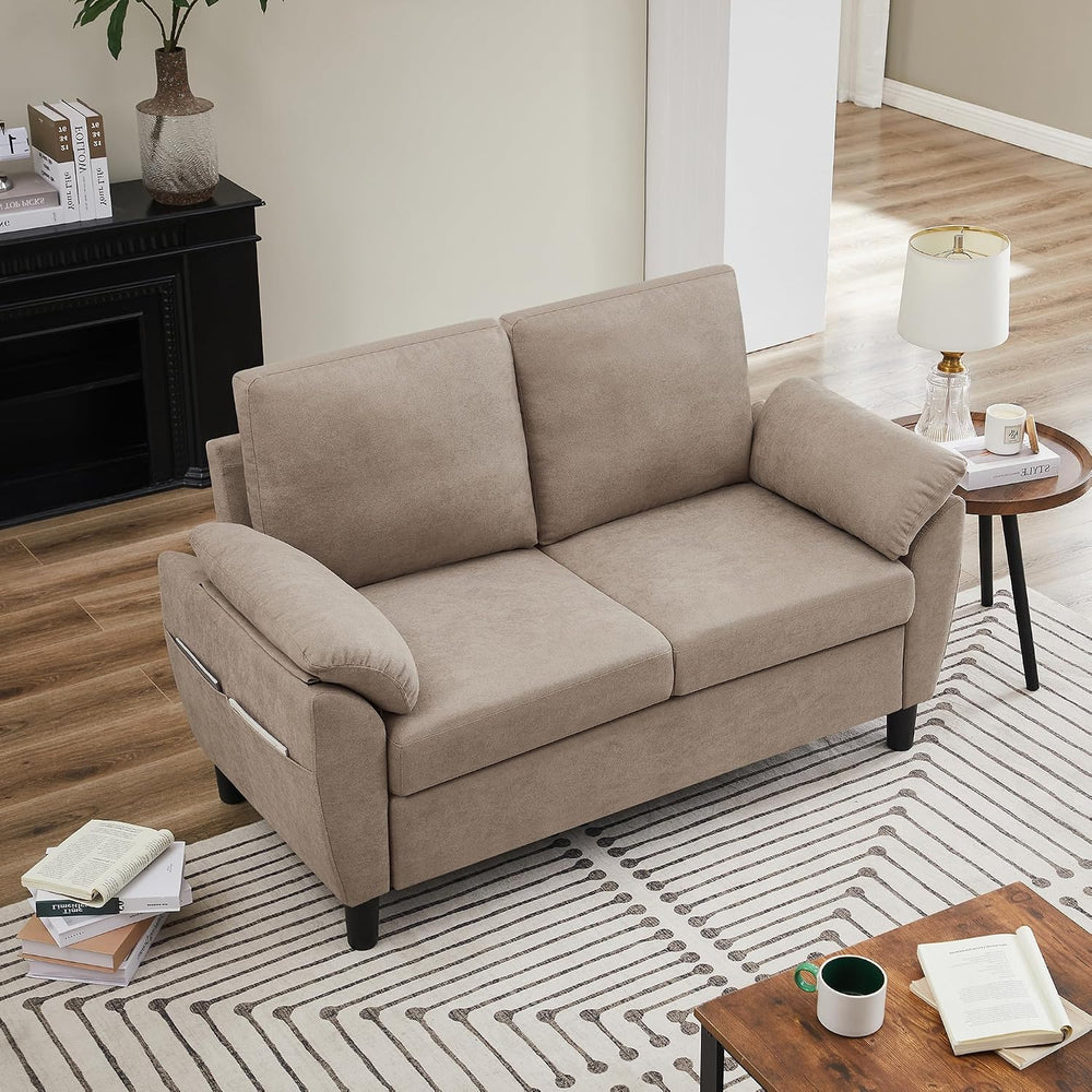57" Loveseat Sofa, Modern Linen Comfy Love Seat with Back Cushions and S...