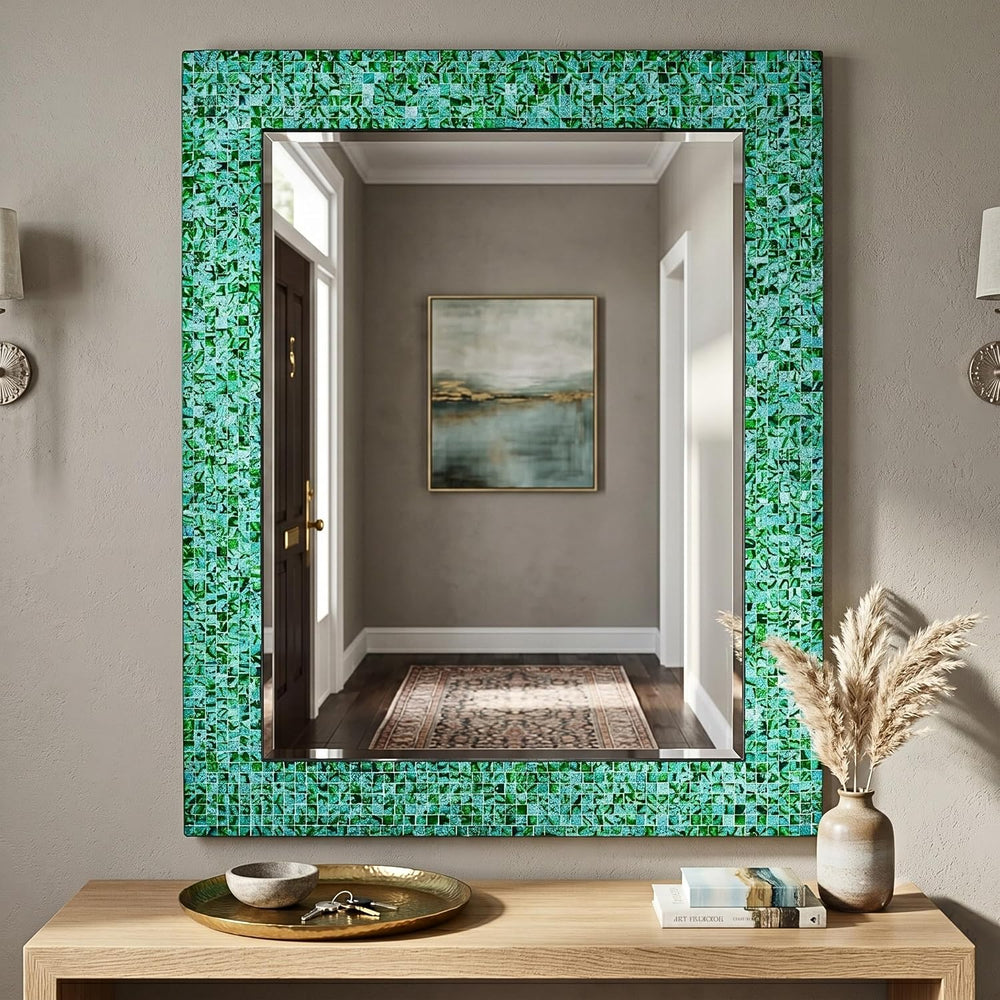 30" x 24" Handmade Mosaic Glass Wall Mirror, Decorative Framed Acce...