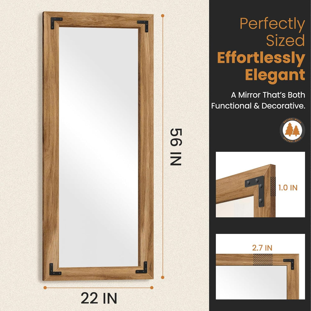 Wood Framed Full Length Mirror for Wall, 56"X22" Floor Standing Bod...
