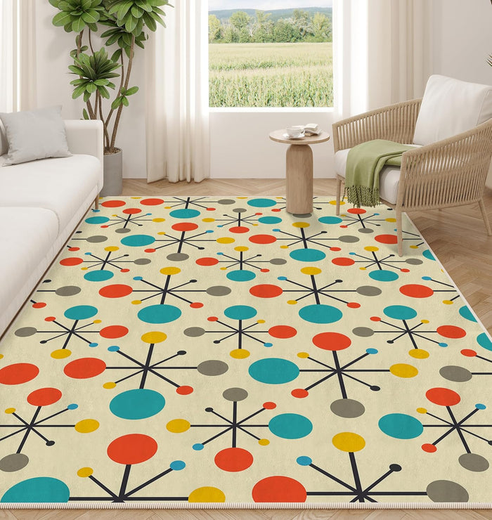 Mid Century Modern Retro Area Rug for Living Room Bedroom 3'x5'