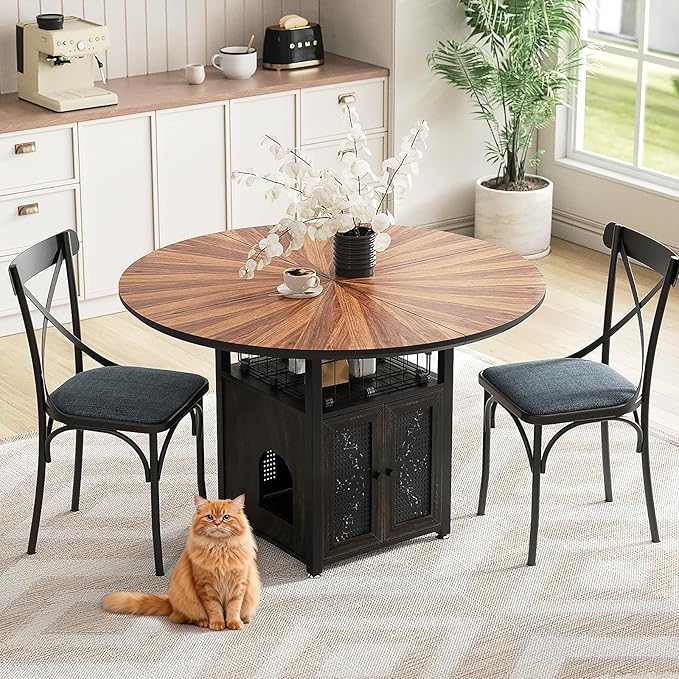 47" Round Dining Table Set for 4-6 People, Large Farmhouse Kitchen Dinin...