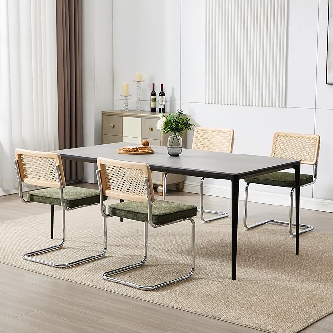 Zesthouse Natural Rattan Dining Chairs Set of 4, Mid Century Modern Dining Ch...