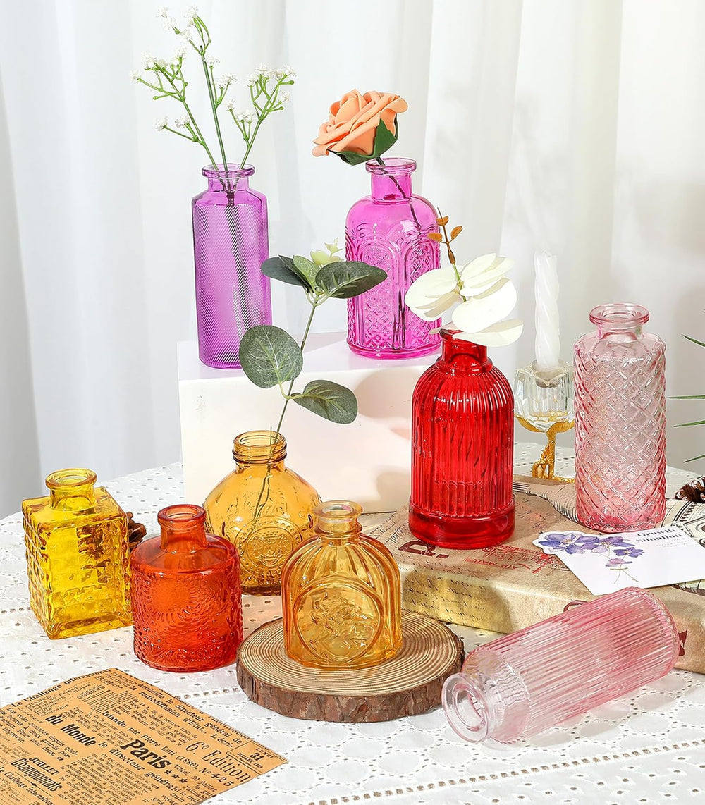 Set of 30 Colorful Glass Bud Vases Small Textured Flower Vases
