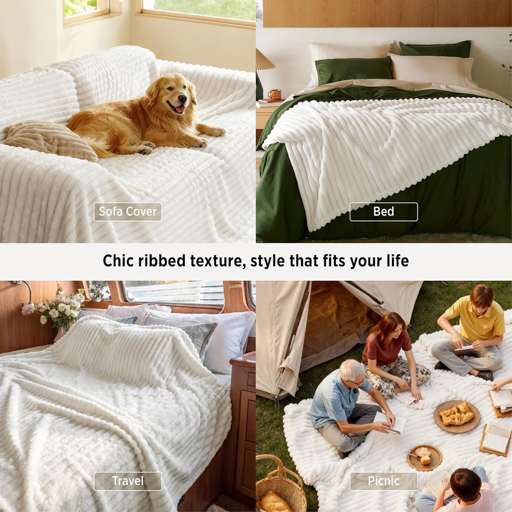 Bedsure Soft Cozy Full Size Fleece Blankets for Bed Off White 84"x90"