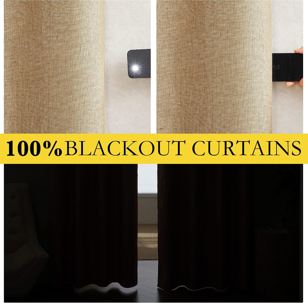 NICETOWN 100% Absolutely Blackout Linen Curtains with Thermal Insulated White...