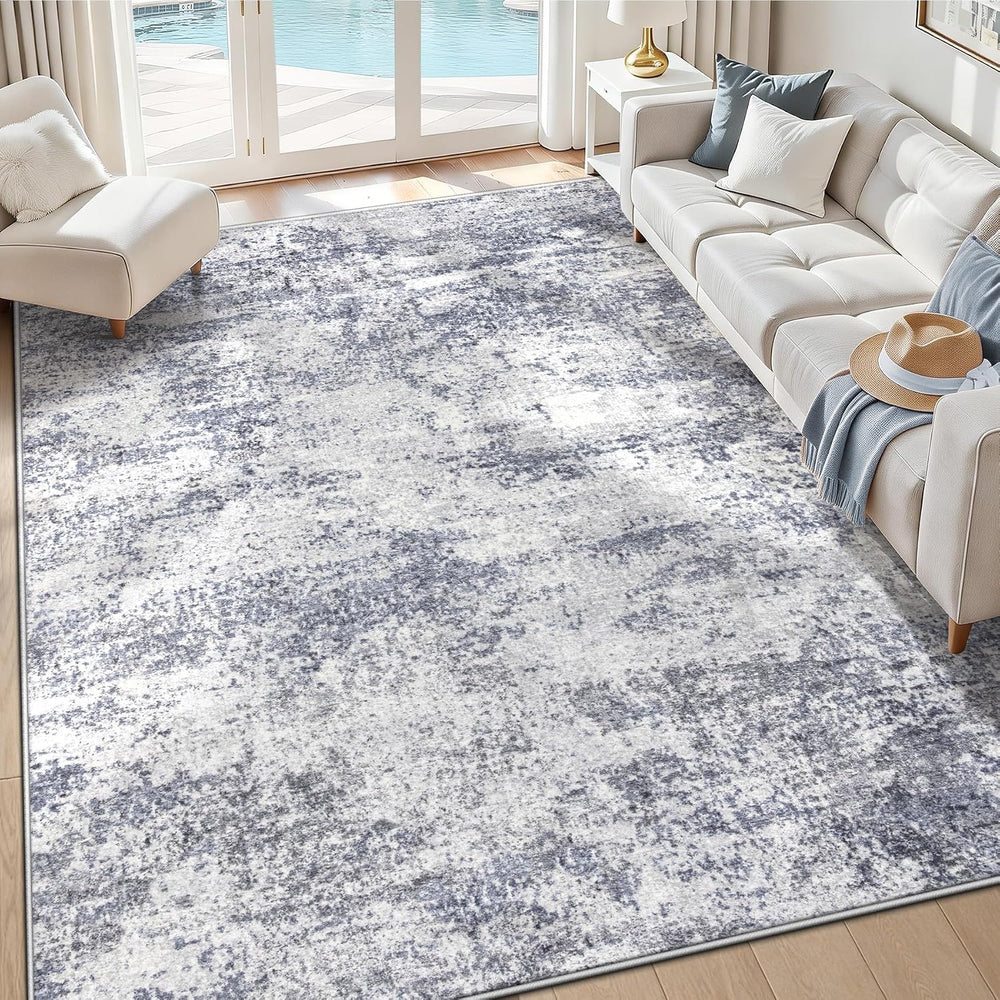 6x9 Area Rugs for Living Room: Washable Abstract Rug Blue Grey
