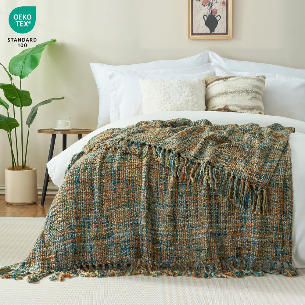 Multi-Color Cable Woven Throw Blanket for Couch - 50"X60"