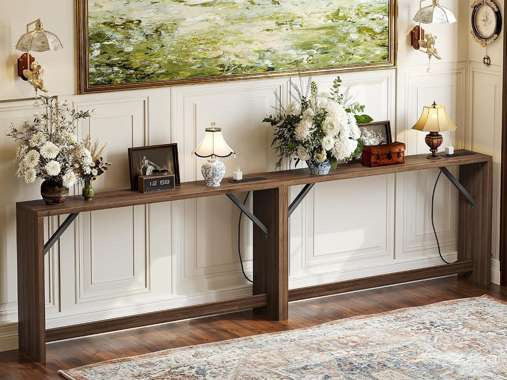 TIQLAB 9.1 Inch Narrow Console Table with Power Outlet,Sofa Table Set of 2,To...
