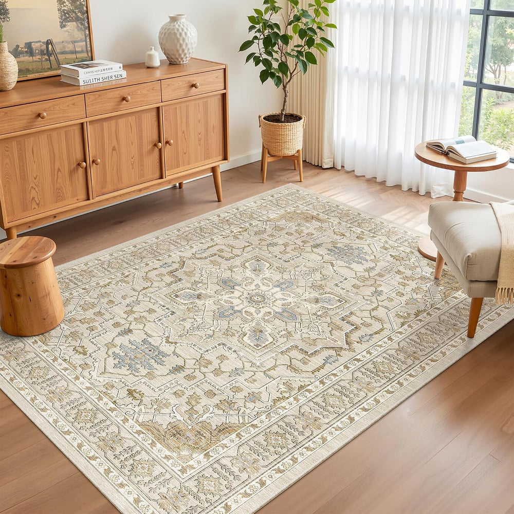 Madane Area Rug 4x6 Washable Rugs: Vintage Living Room Rug Soft Low Pile Non