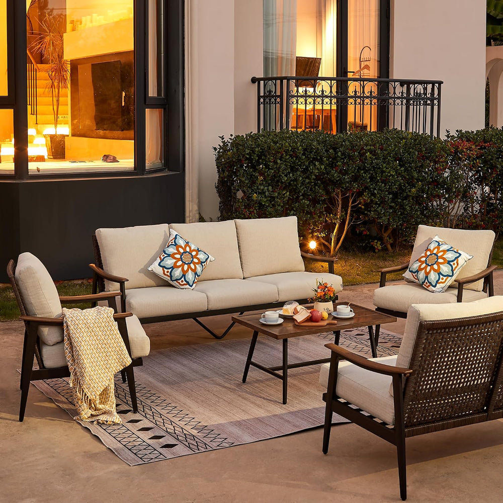 NATURAL EXPRESSIONS 3-Seat Patio Sofa, Wicker Back, Woodgrain Armrest