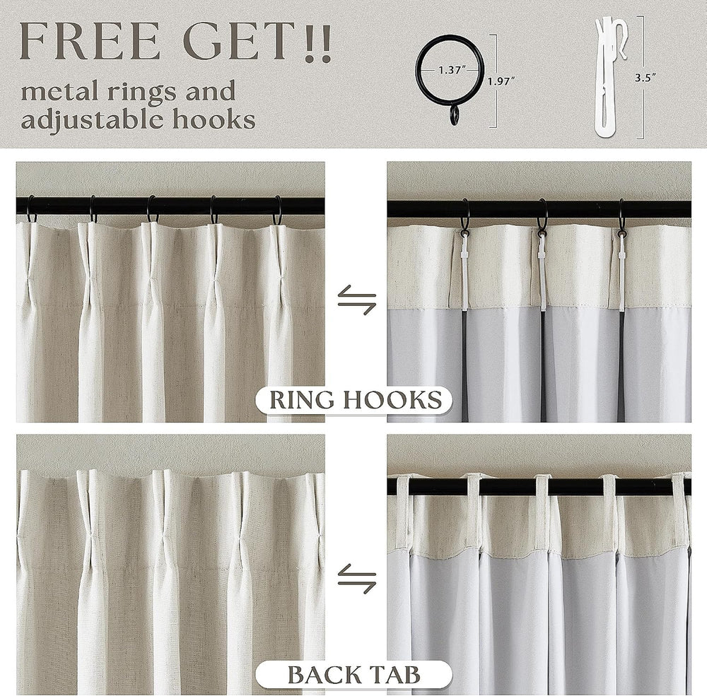 TWODRAPES 102 Inches Long Pinch Pleated Linen Blackout Curtains for Bedroom
