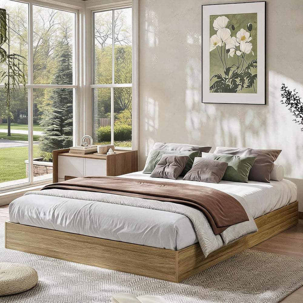Full Size Bed Frame, Solid Wood Platform Bed with Sturdy Slats