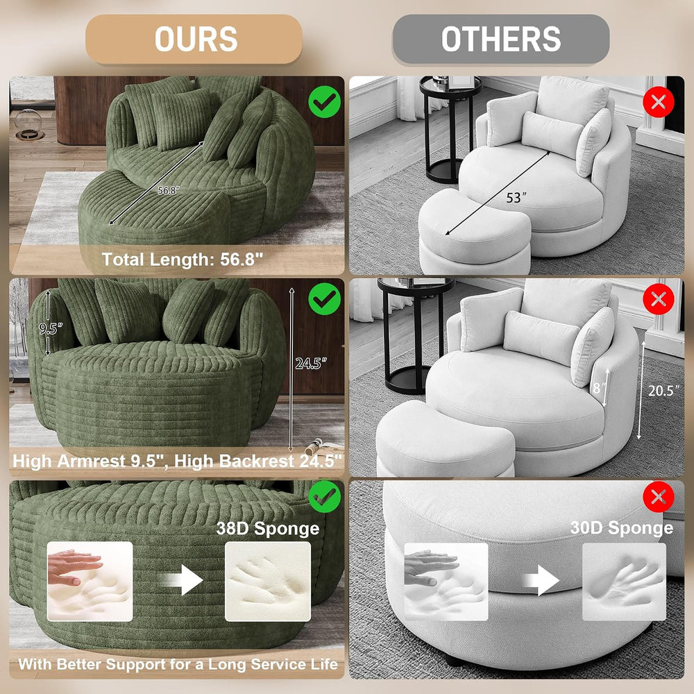 DAMAIFROM 50.5" W x 67" D Oversized Chaise Lounge Chair with Ottoma...