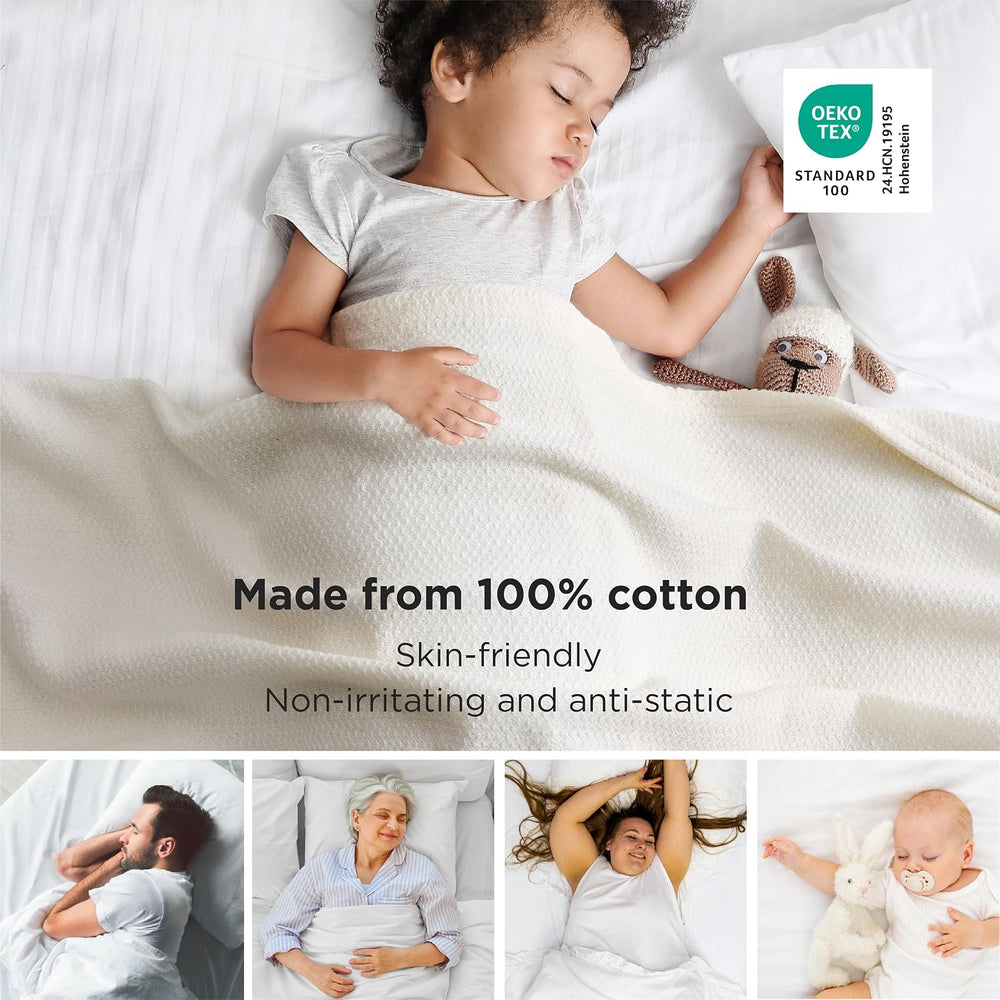 Bedsure 100% Cotton Blanket, Herringbone Weave, Queen Size, Cream