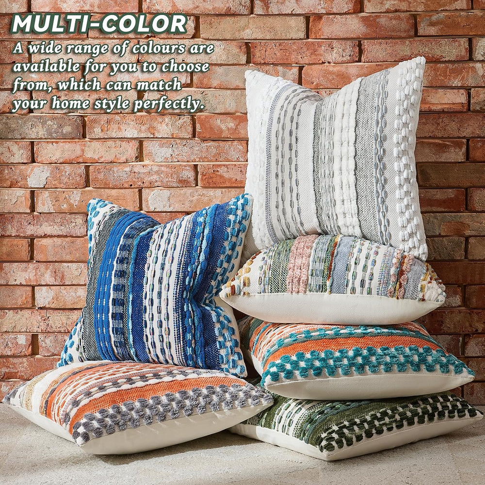 Set of 2 Chenille Tufted Striped Textured Boho Throw Pillow Covers Aesthetic ...
