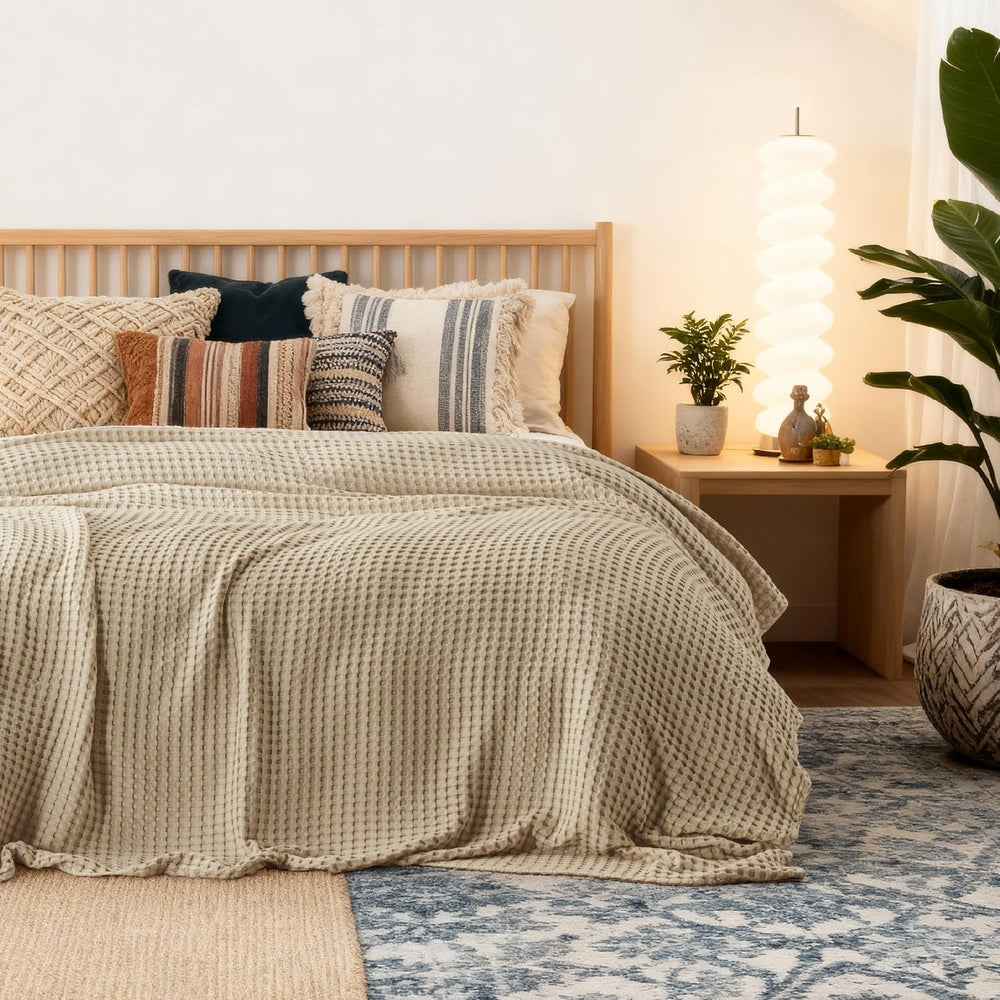 Bedsure Cooling Waffle Blanket for Hot Sleeper, Warm Taupe, King 104" X ...