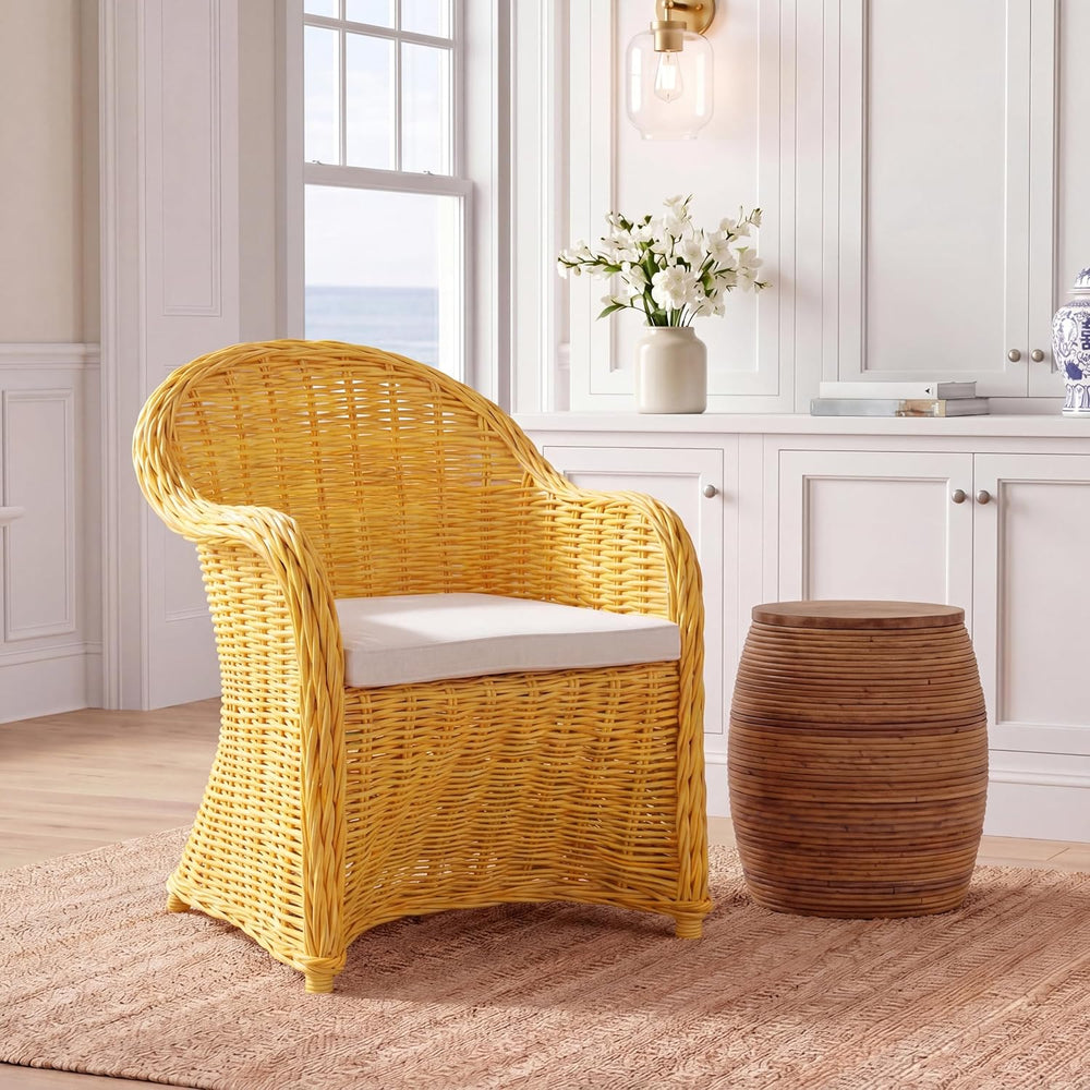 SAFAVIEH Callista Club Rattan Accent Chair, 24" Coastal Yellow SEA7001A
