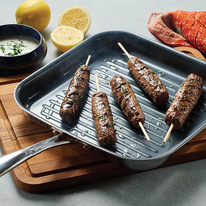 Tramontina Utsava Tri-Ply Clad Stainless Steel 10-Inch Square Grill Pan