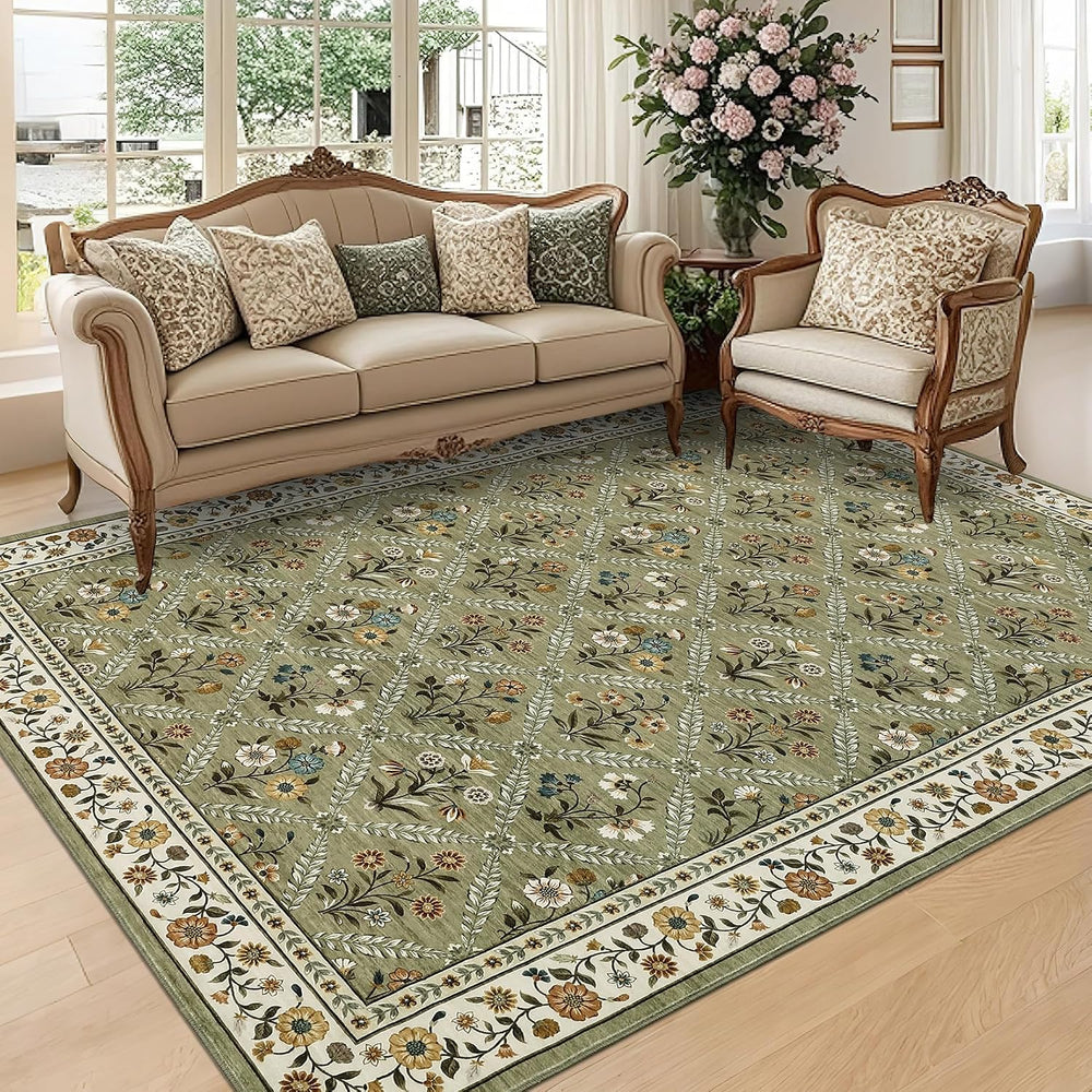 GarveeHome Grey Floral Rug 4x6 Rug Machine Washable Area Rug for Living Room ...