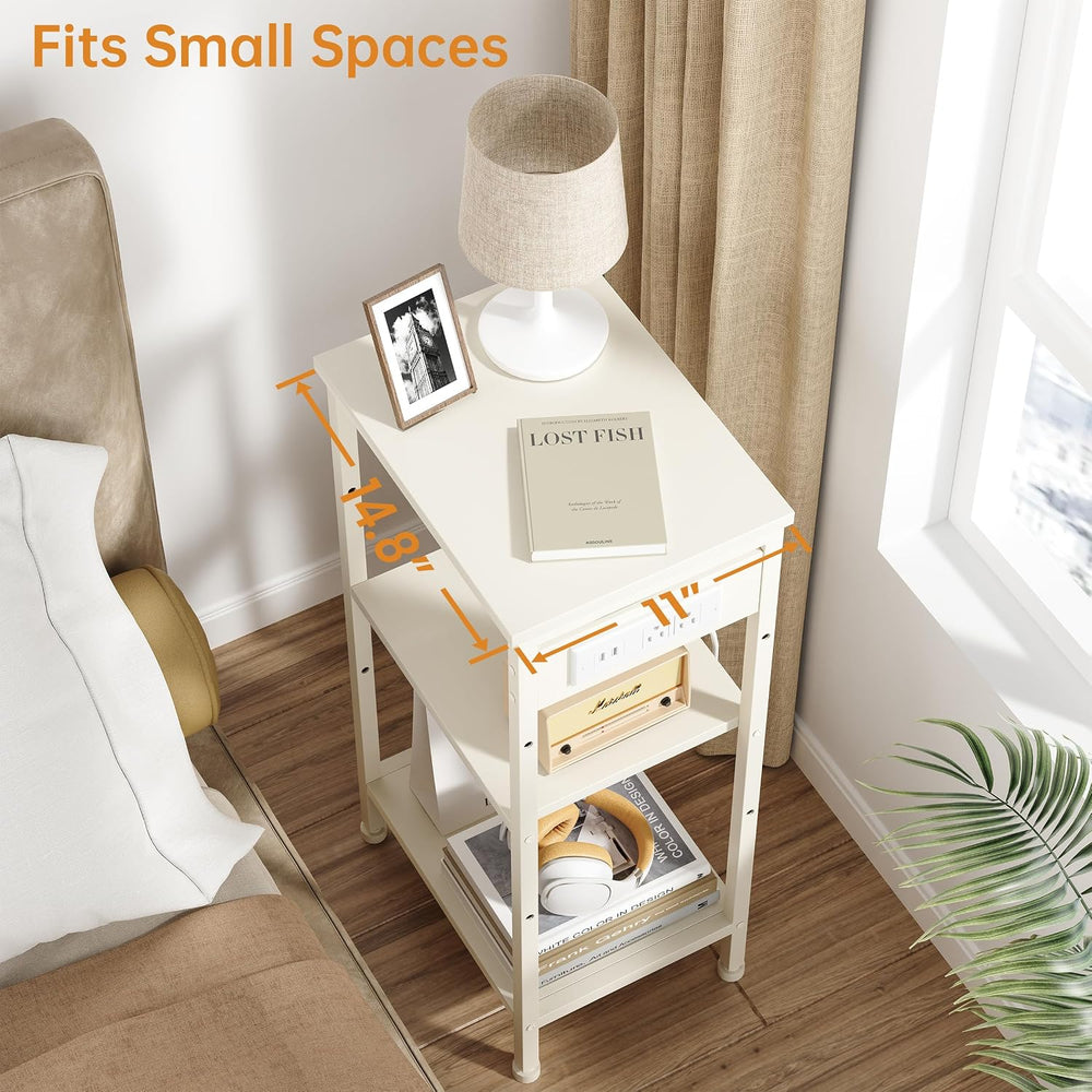 Asgolion Tall End Table with Charging Station, Narrow Tall Side Table | 3 Tie...