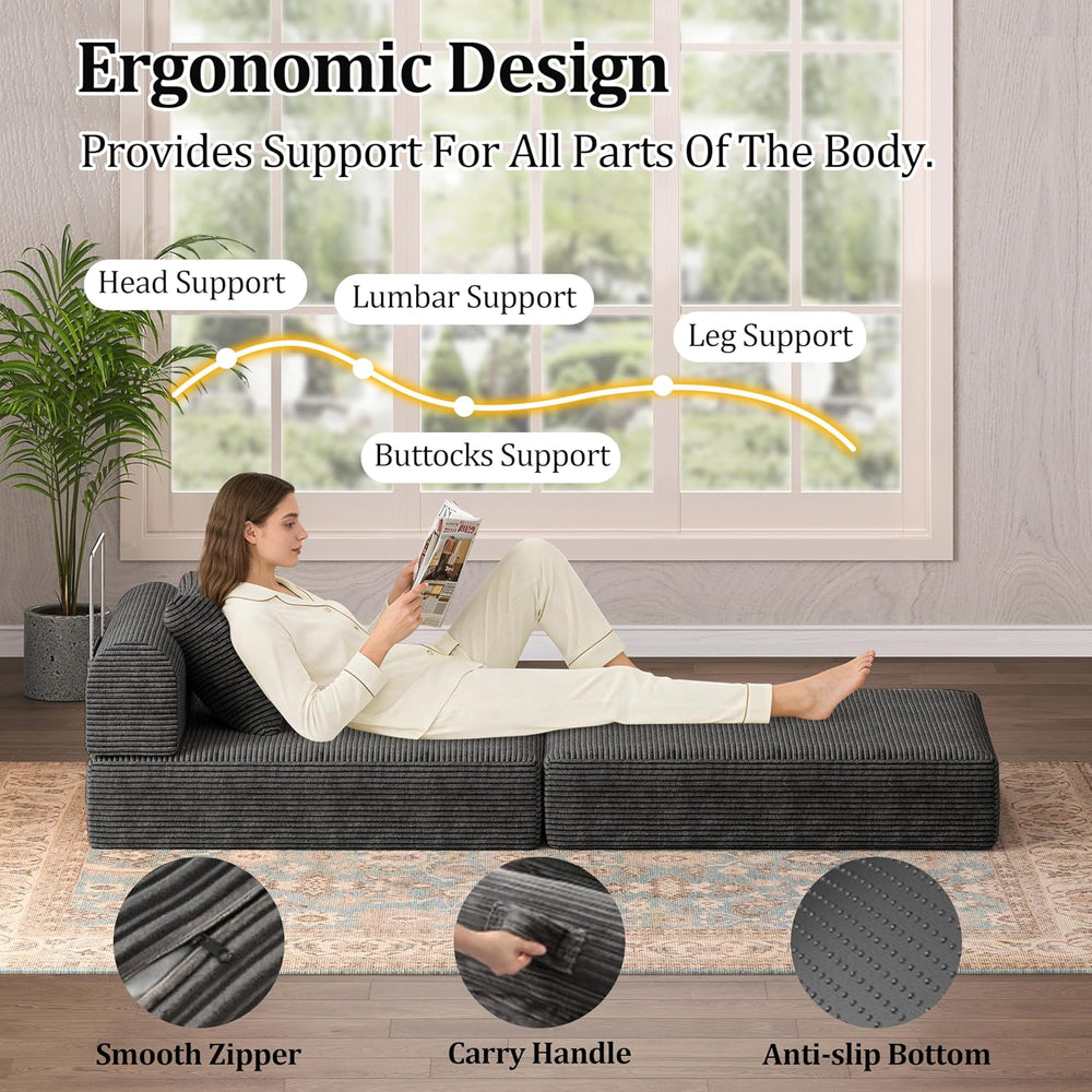 Futon Sofa Bed Modular Loveseat Sleeper Folding Pull Out Couch with Pillows, ...