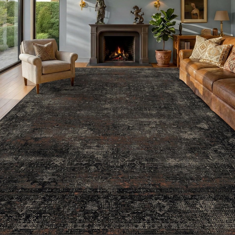 TALANOVA Black Farmhouse Washable 8x10 Area Rugs for Living Room, Dark Charco...