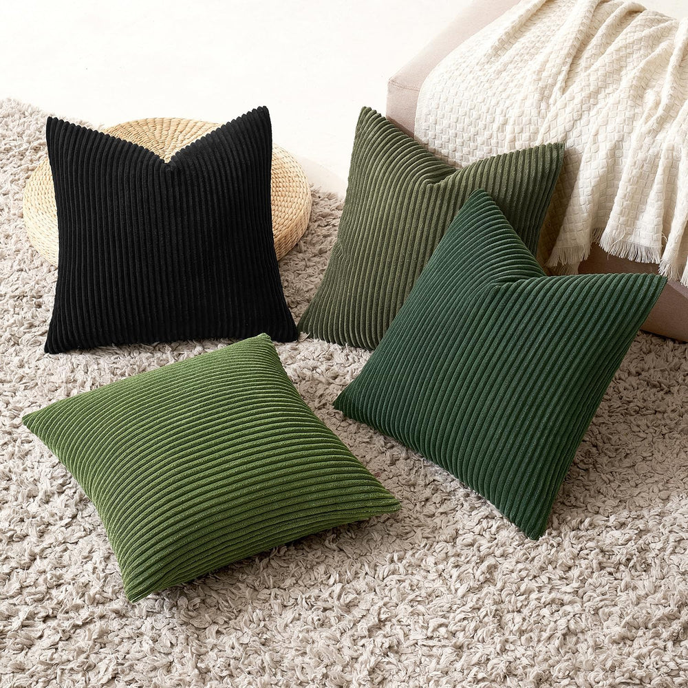 MIULEE Corduroy Decorative Christmas Pillow Covers Neutral Green 18x18