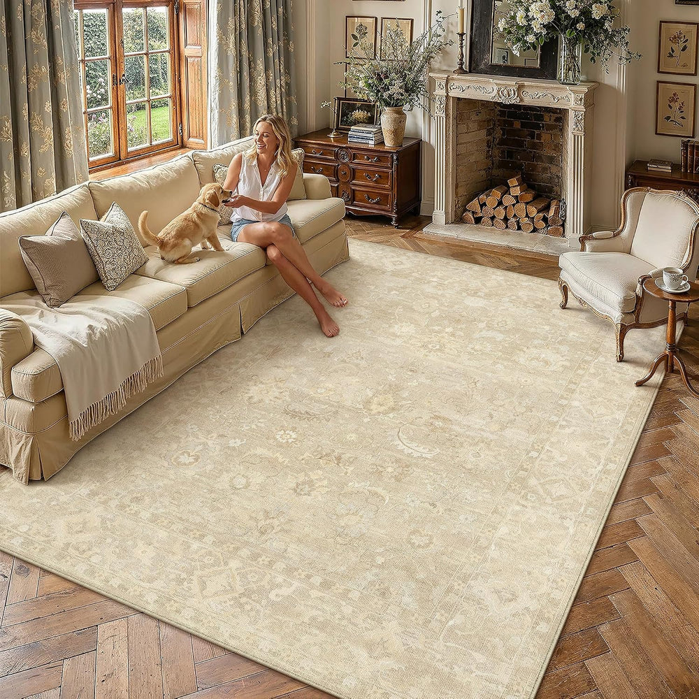 8x10 Beige Neutral Floral Area Rug