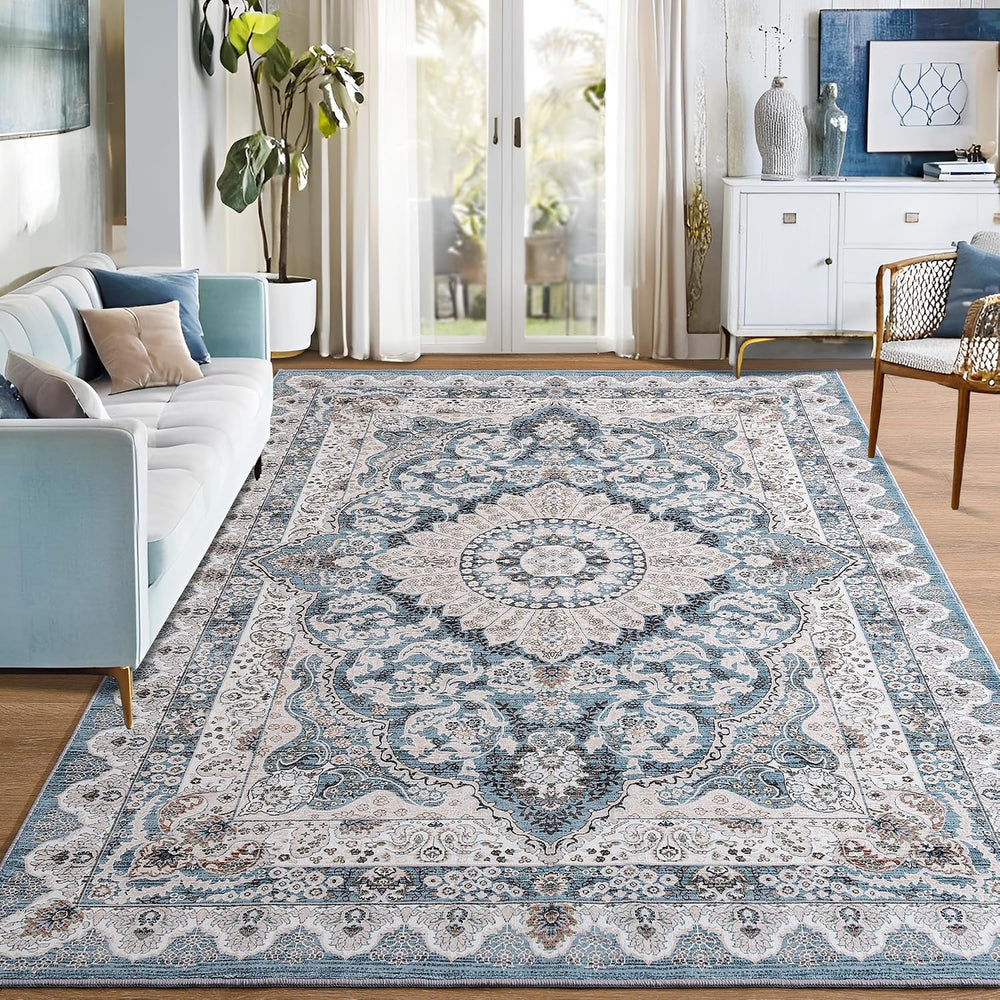 Foxmas 6x9 Blue Washable Area Rugs