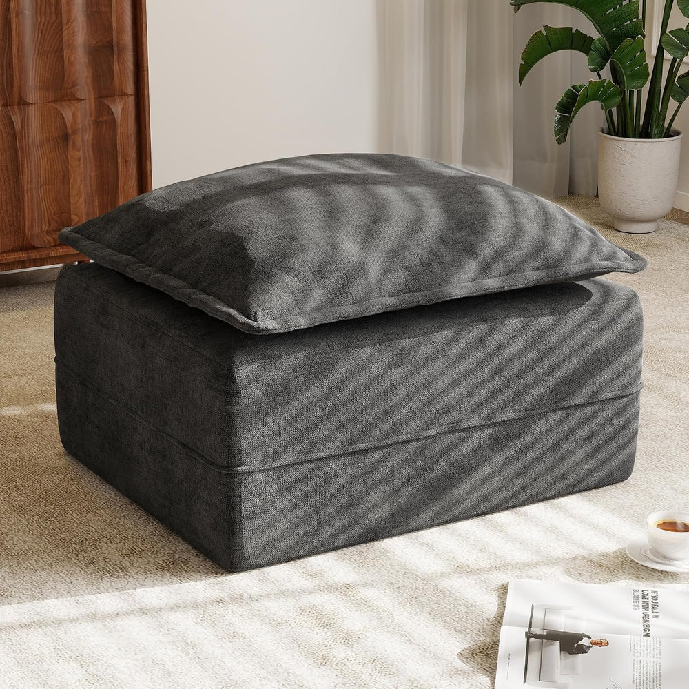 Hobestluk Cloud Memory Foam Ottoman, Removable Cover Footrest, Dark Grey