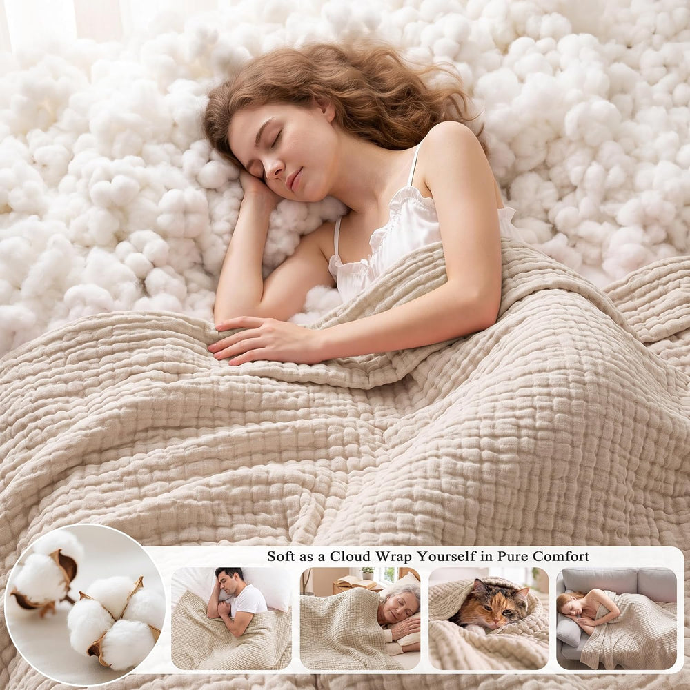 Exclusivo Mezcla 100% Cotton 6-Layer Full Size Muslin Blanket, Khaki