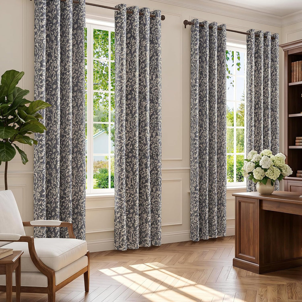 jinchan Blue Floral Curtians 84 Inch Room Darkening Grommet 2 Panels