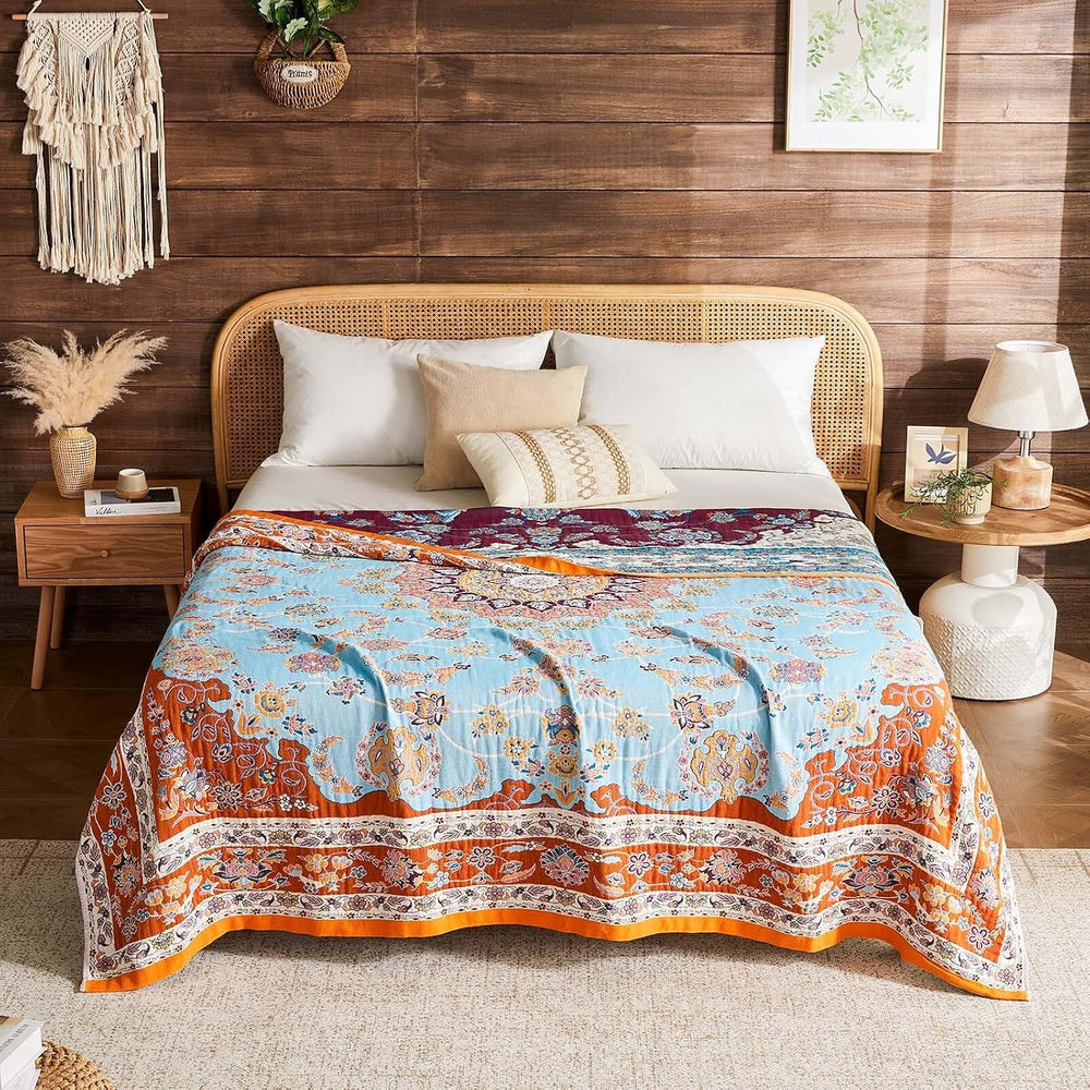 Boho Throw Blanket 100% Cotton Muslin Woven Blanket Bohemian Bed Throws Vinta...