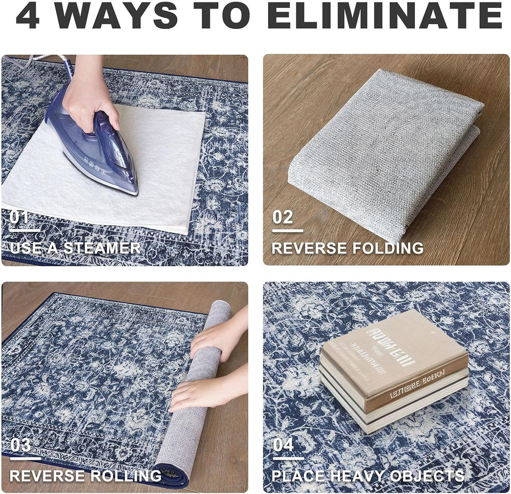 KILOCOCO Area Rug 3x5 Washable Entryway Rug Non Slip Blue Kitchen Rugs