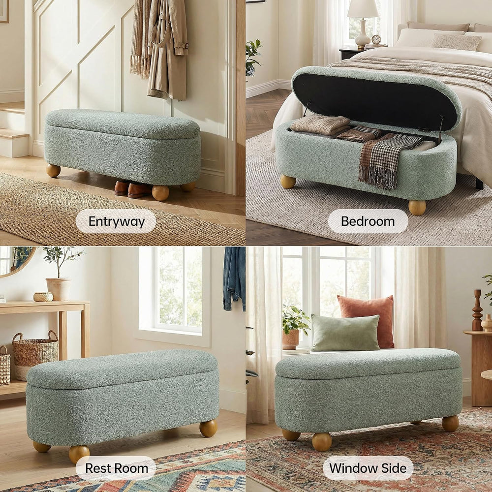 VKNOW 44.8" Storage Ottoman Bench End of Bed Bench with Hinge, Light Green