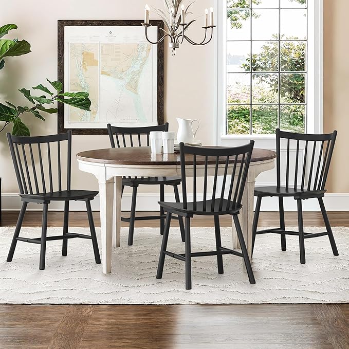 LUE BONA Upgraded Dining Chairs Set of 4, Farmhouse Wooden Spindle Back Kitch...