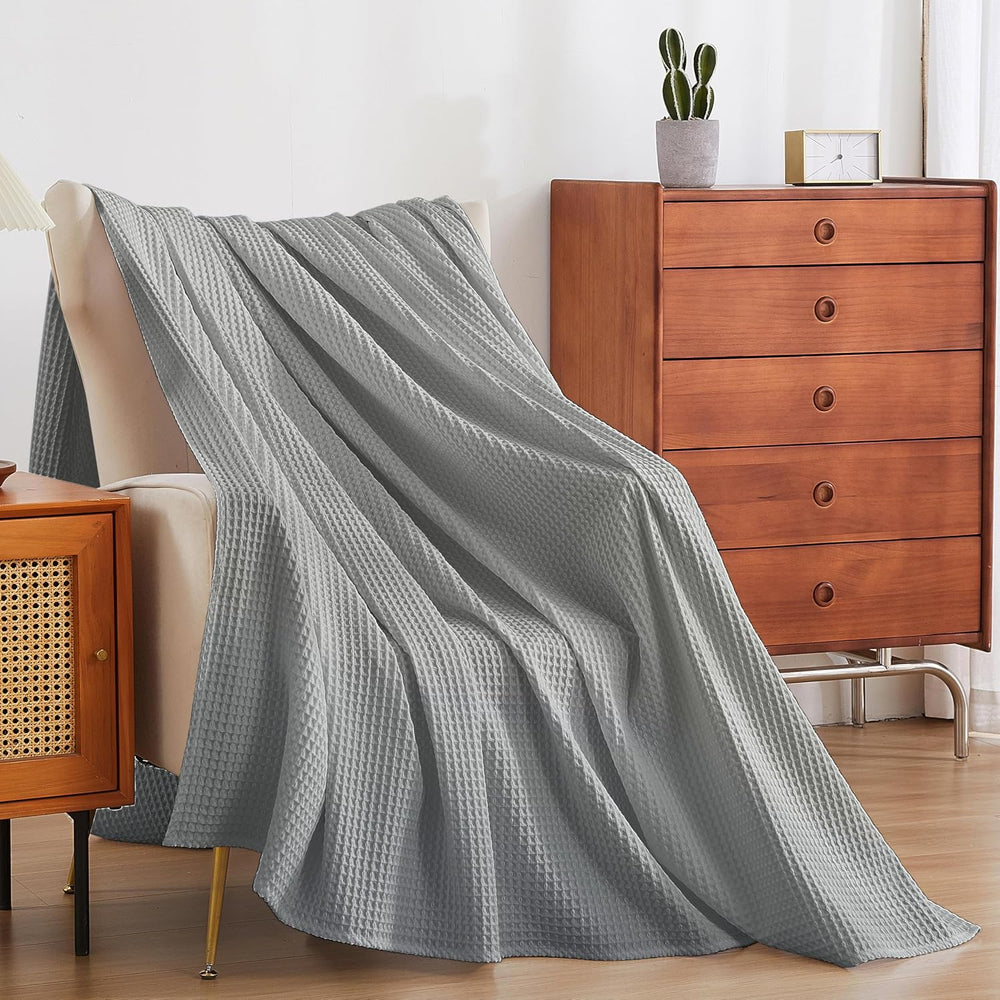 100% Cotton Waffle Throw Blanket for Bed King Size Light Grey, 104" x 90...