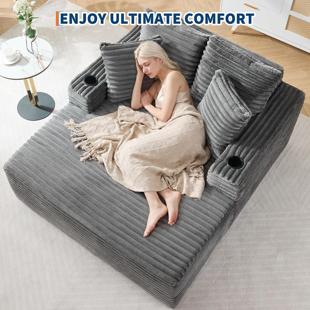 Garvee 64" Oversized Chaise Lounge Chair Indoor, Corduroy Upholstered Bo...