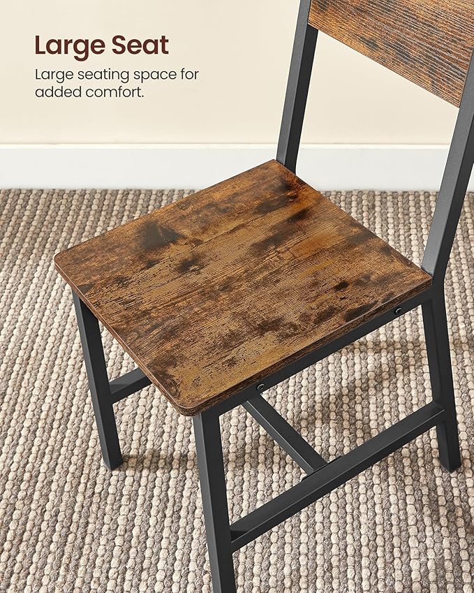 VASAGLE Dining Chair Set of 2, Rustic Wood Chairs with Metal Steel Frame, Eas...