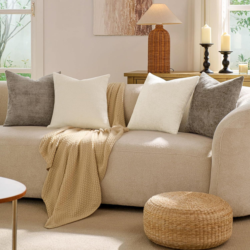 Couch Throw Pillow Covers 18x18 Inch Pack of 4 Neutral Light Brown Soft Decor...