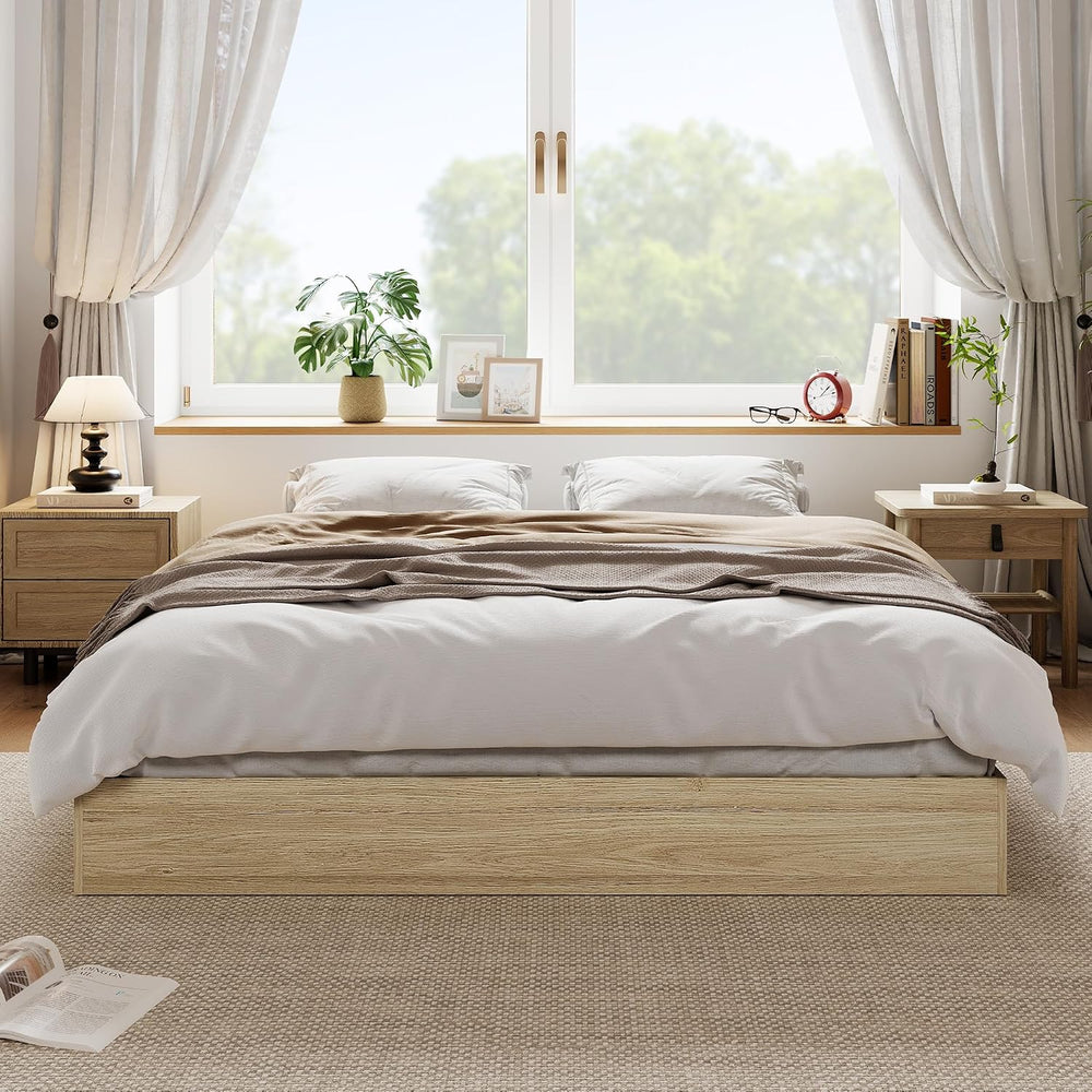 Full Size Bed Frame, Solid Wood Platform Bed with Sturdy Slats