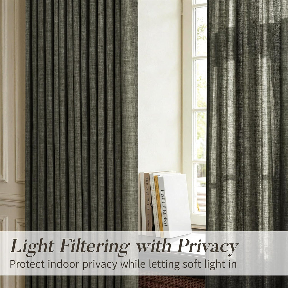 Pinch Pleated Linen Curtains 96 Inches Extra Long Olive Green Drapes, Thick L...