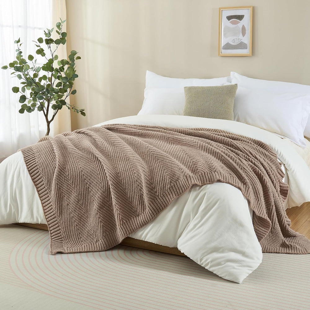 Knitted Throw Blanket for Couch, 50X60 Chevron Bed Knit Throws